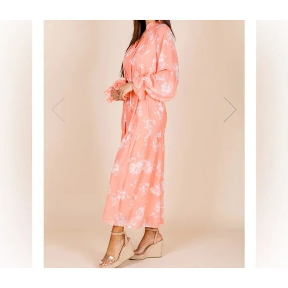 Pink Lily by Natalie Kennedy Tiered Peach Floral Midi Dress Plus Size 3XL - Picture 3 of 15